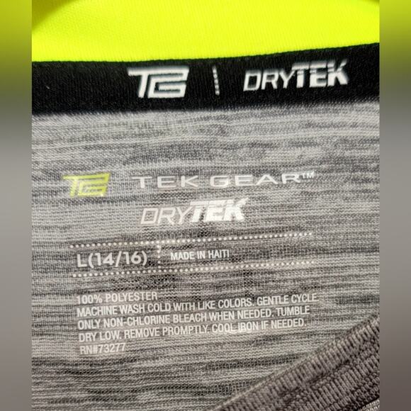 Tek Gear DryTek Long Sleeve Heather Grey with Neon Yellow Trim‎ Size Large 14-16 - Picture 3 of 6